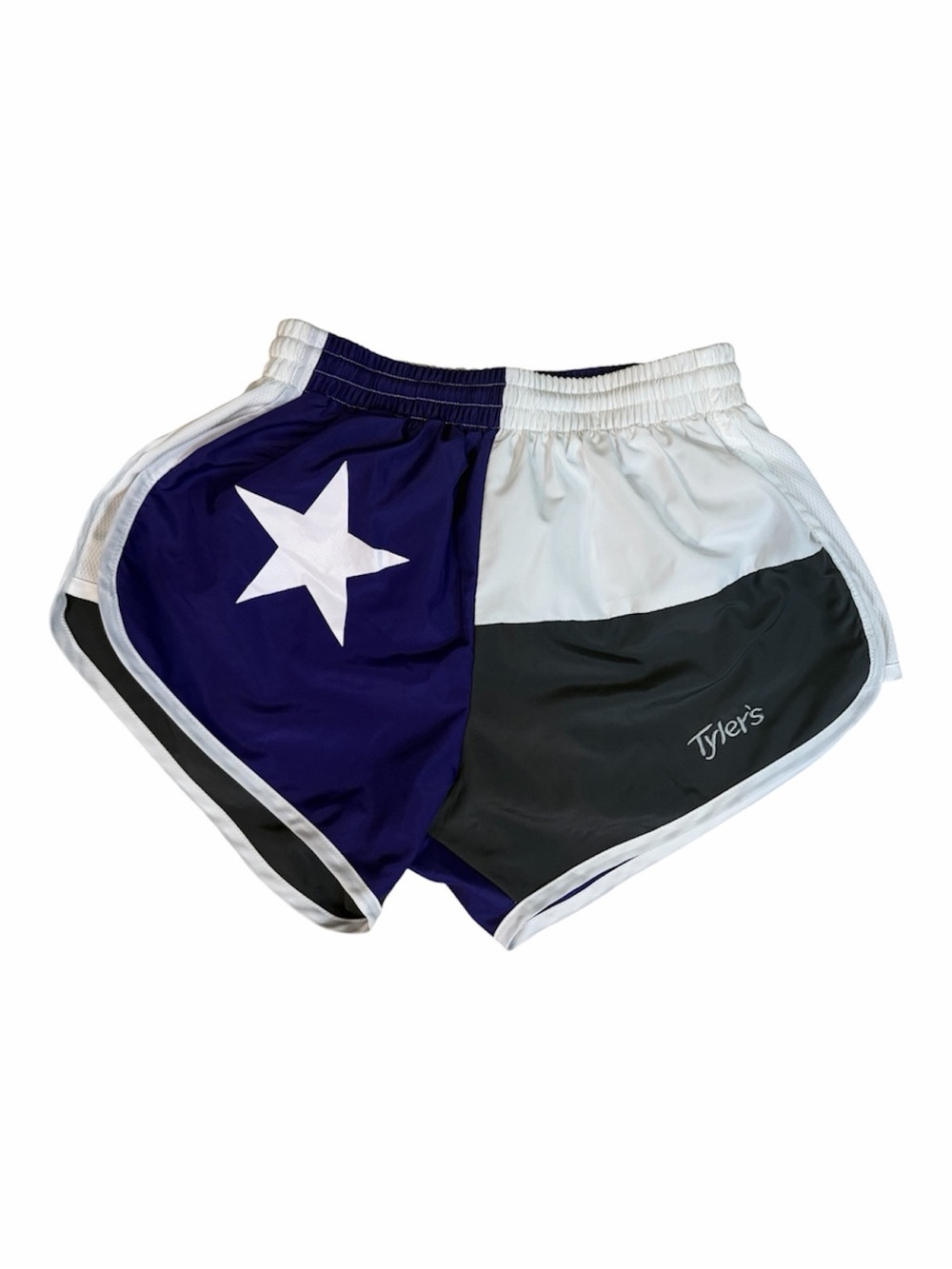 Tyler's Women's Colorblock Texas Flag Running Shorts in Purple, White & Gray